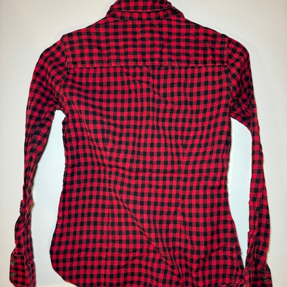 J Crew Factory Red Black Plaid Button Down - Picture 7 of 10